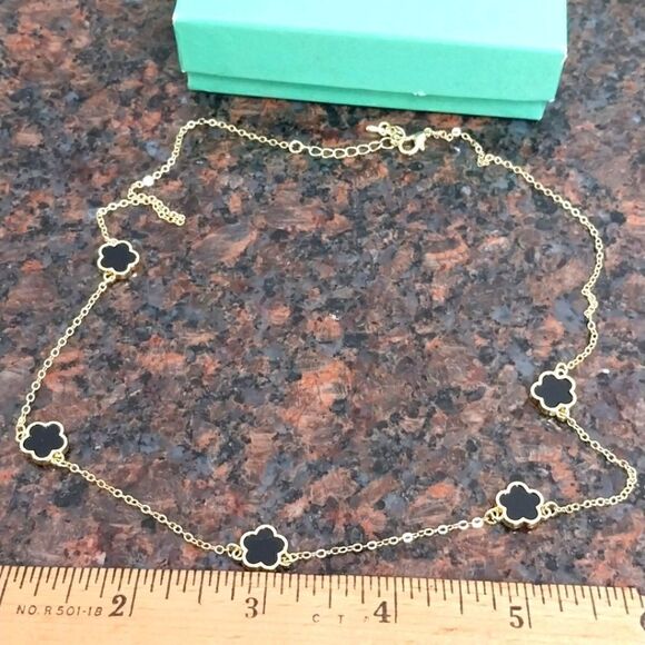 Reversible Black Enamel Clover Necklace...NEW - Picture 1 of 10